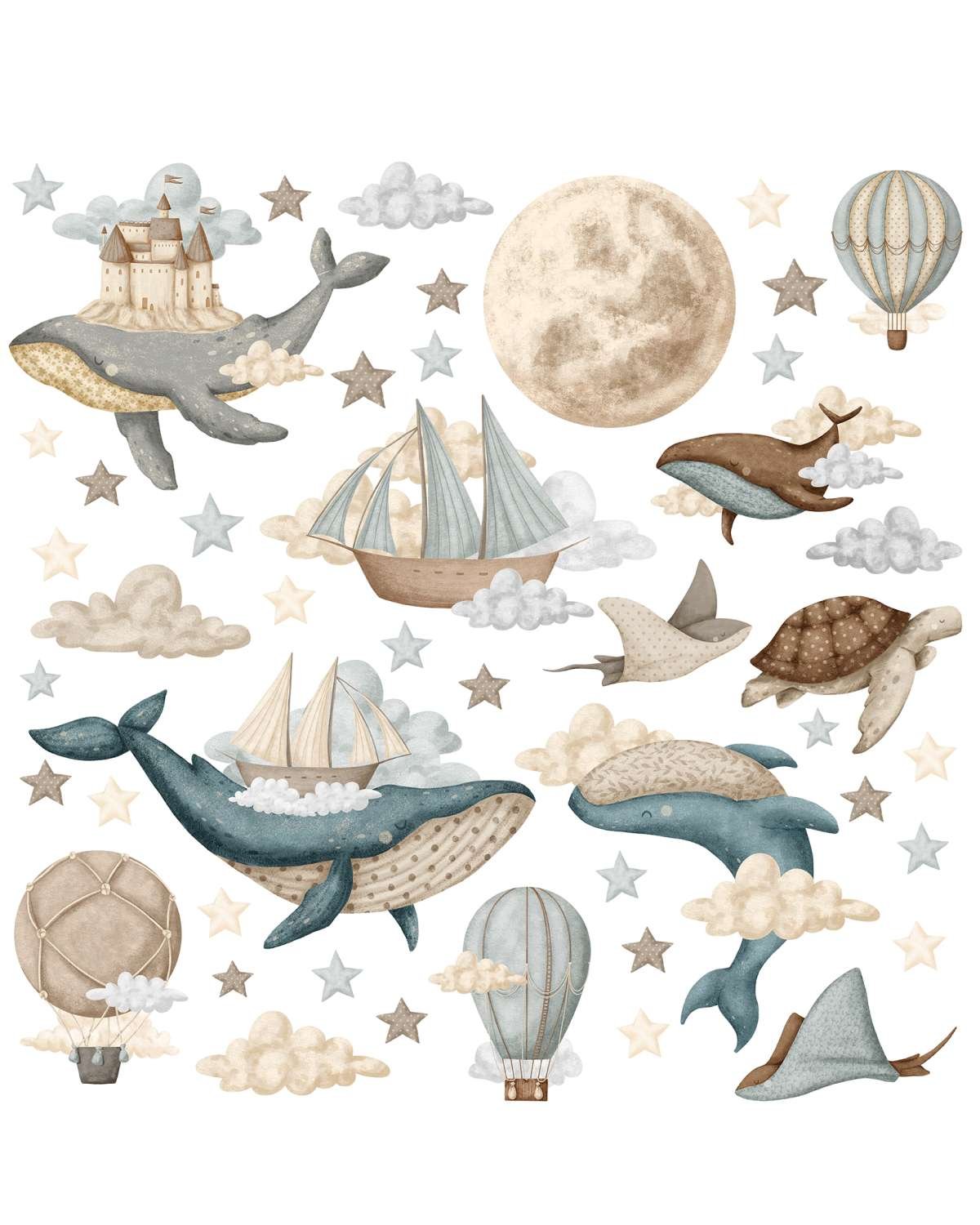Wallstickers “Drømmeland” Sett 48pk | ØKO Veggklistremerker Barnerom