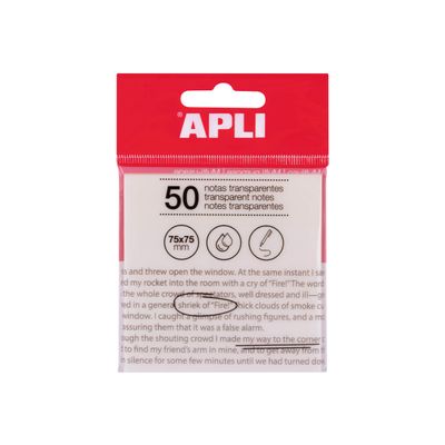 Apli - Notes adhésives - 50 feuilles - 75 x 75 mm - transparentes
