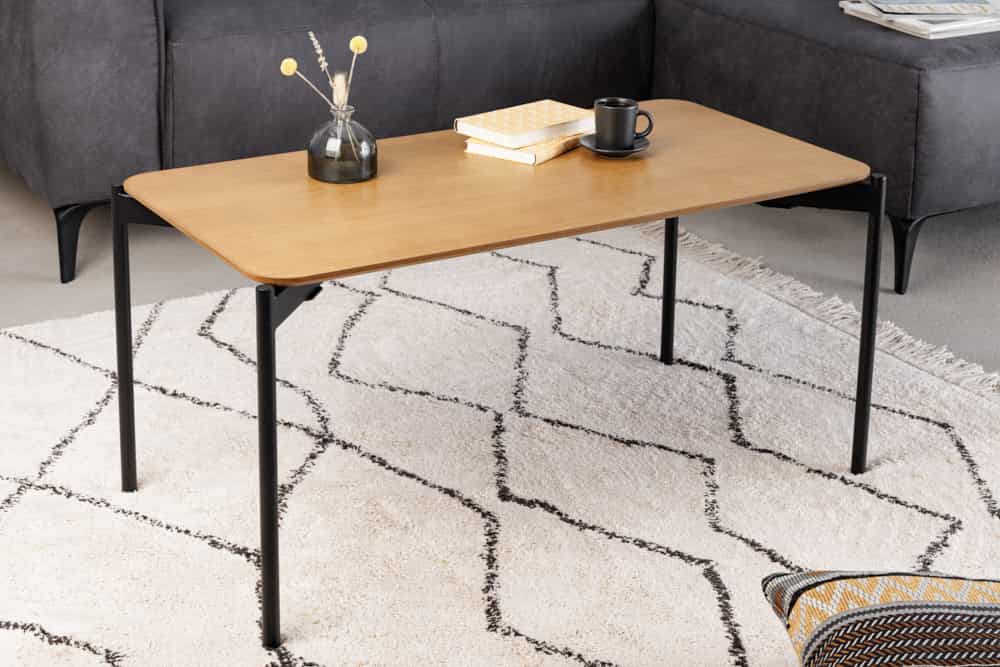 Retro Couchtisch DESIGNO 90cm Eiche Holz-Design schwarz Metallgestell