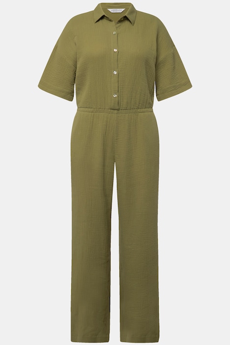 Jumpsuit, Musselin, elastische Taille, Halbarm, weites Bein
