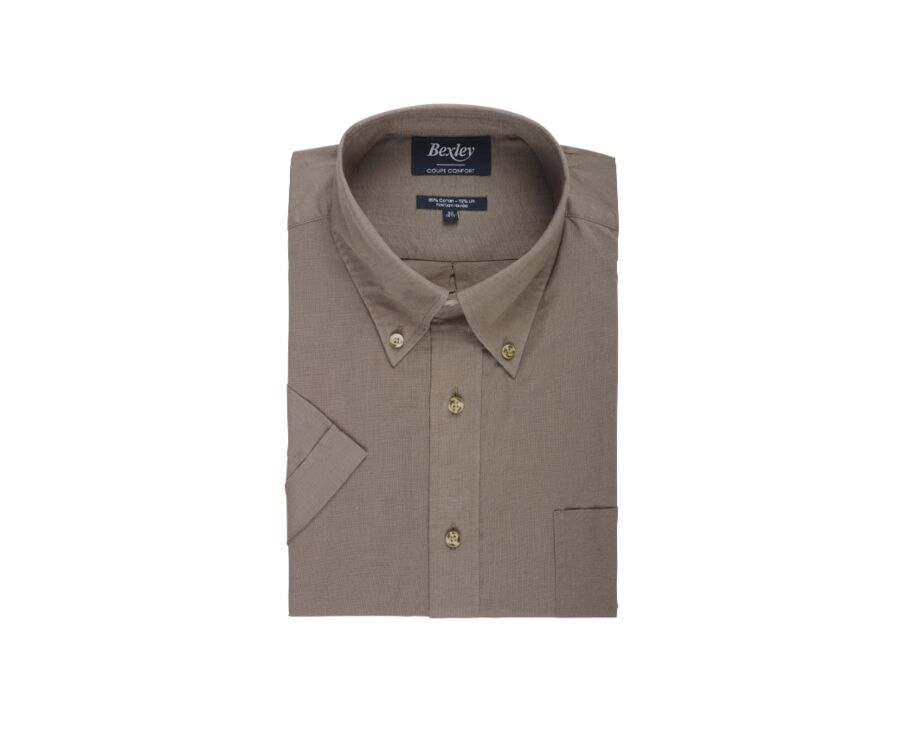 Chemise coton et lin taupe - Poche poitrine - COLTEN MC