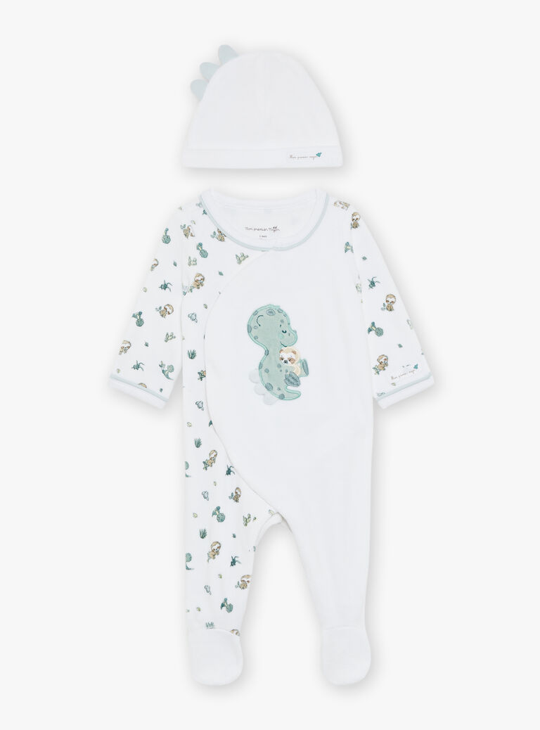 Pyjama et bonnet en velours écru