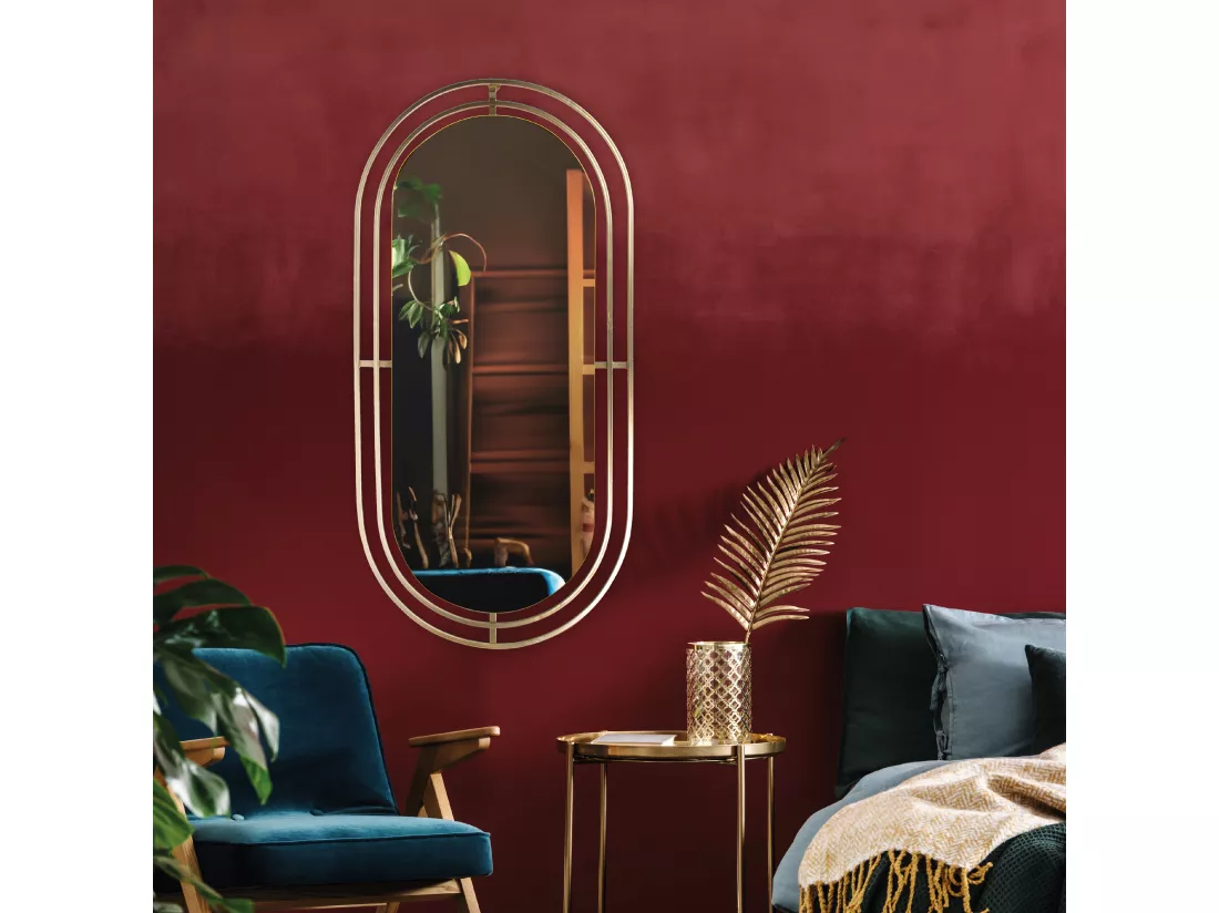 Miroir art déco en métal doré 90 cm