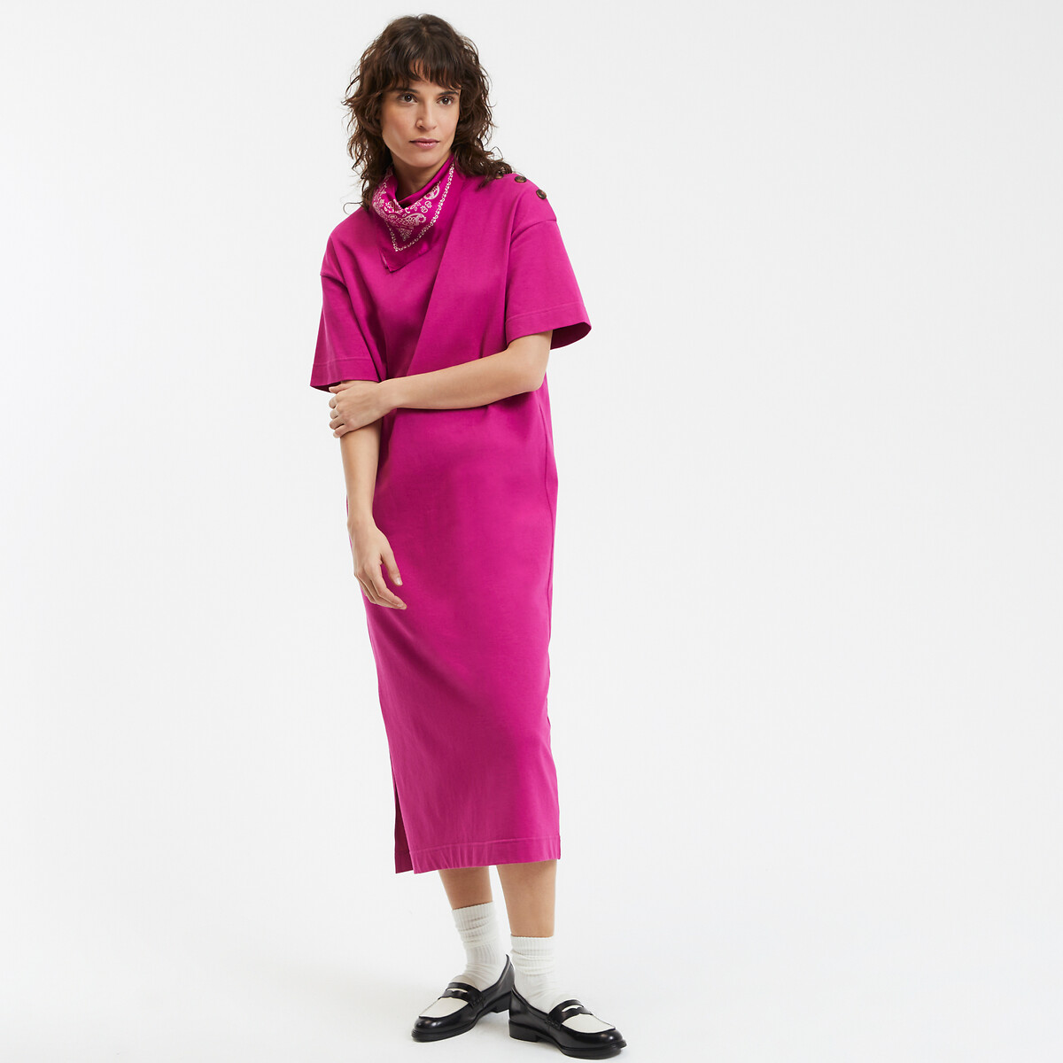 COLEÇÃO LA REDOUTE<br>Vestido longo em jérsei, fechamento com botão no ombro