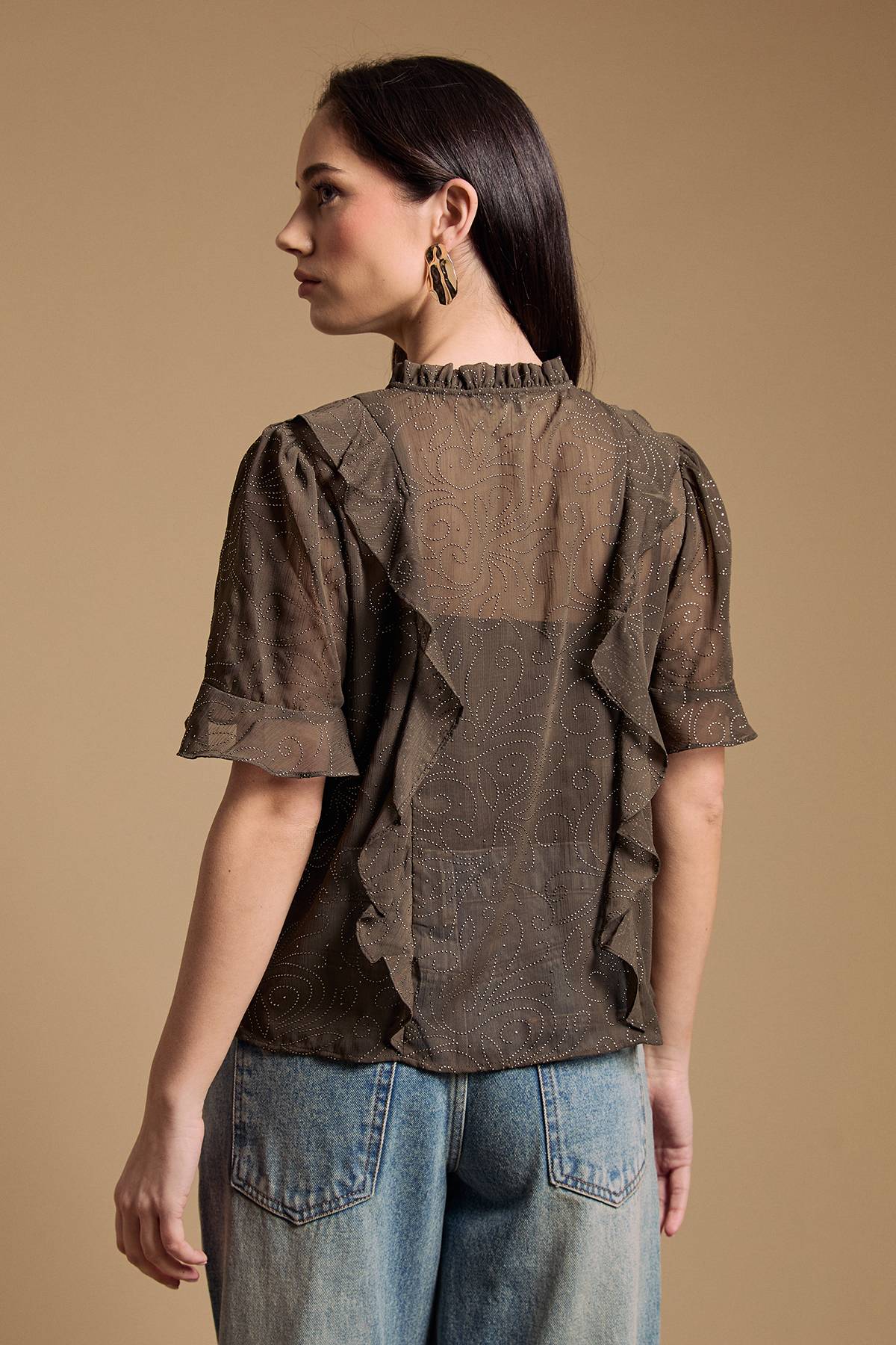 Oasis Blouse Babydoll À Volants Avec Col Noué