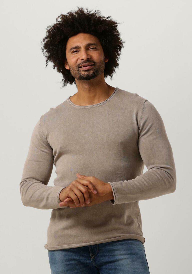 PUREWHITE zand purewhite trui flat knitted shirt with small logo on chest