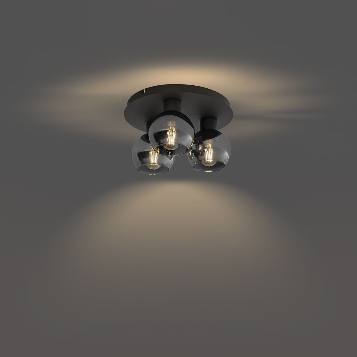 Art Deco plafondlamp zwart met smoke glas 3-lichts - Vidro
