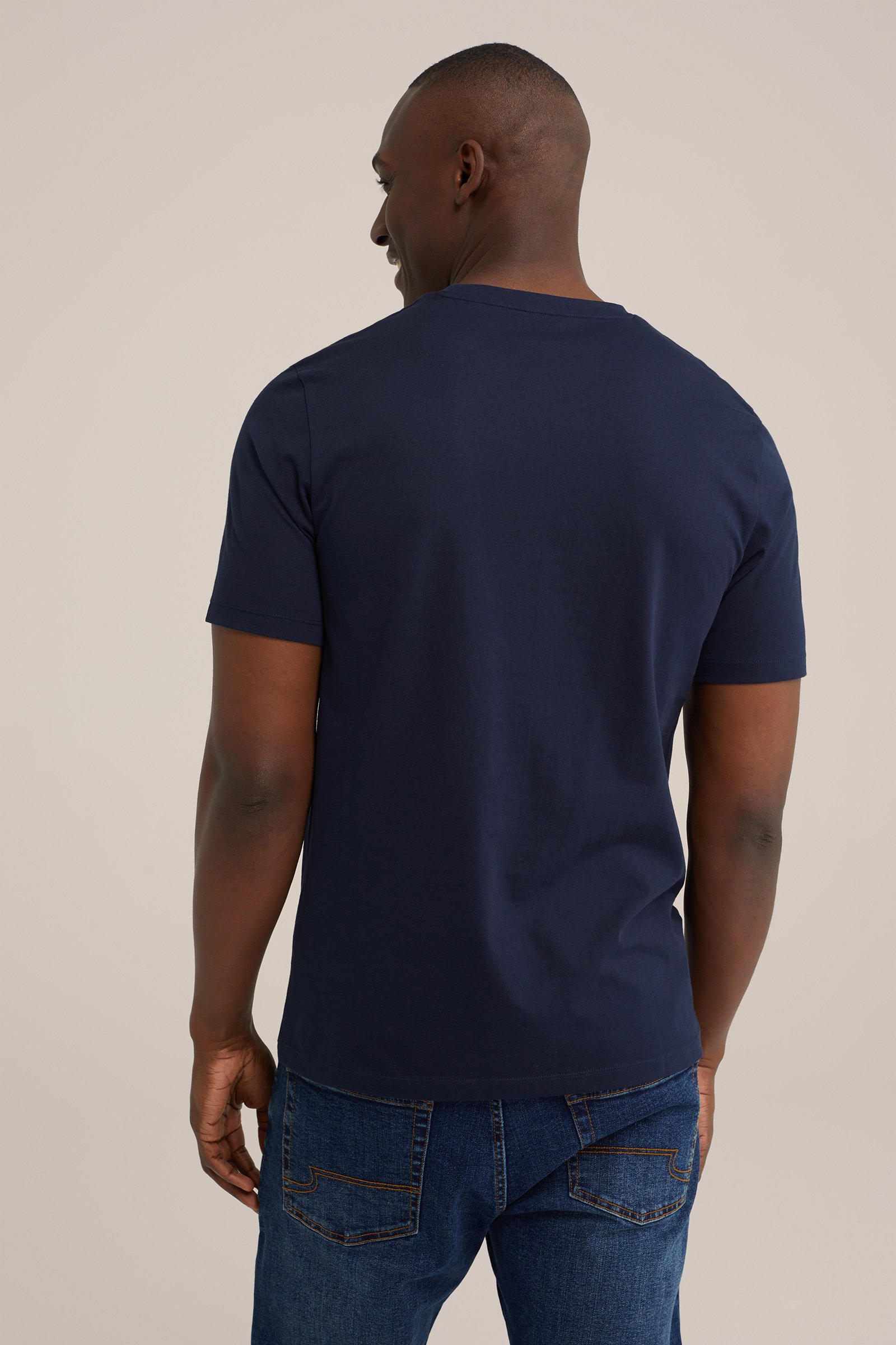 T-shirt met opdruk WE Fashion Donkerblauw