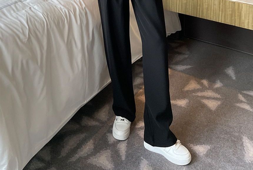 PERKARP - Hoge taille, effen, rechte broek