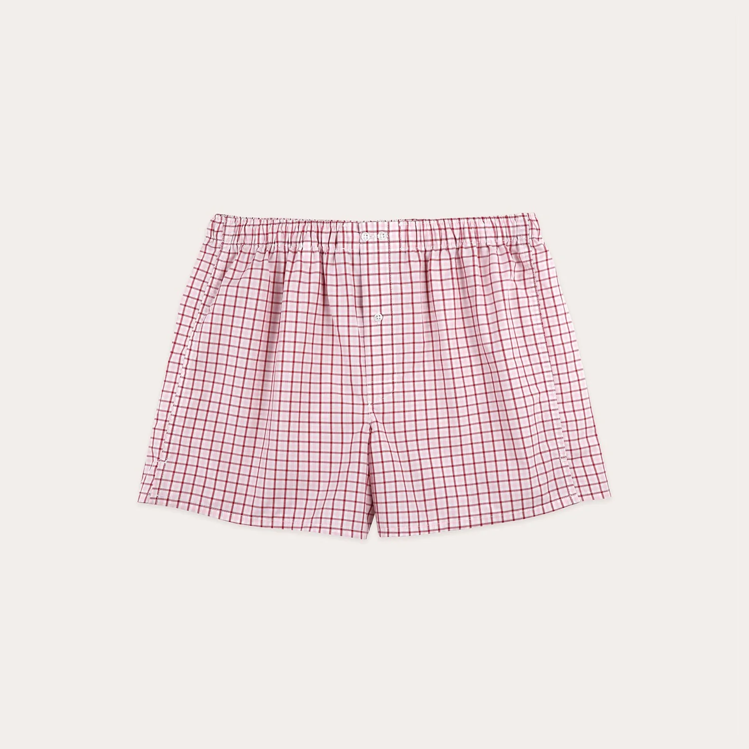 Upcycled boxer shorts with pink and red checks