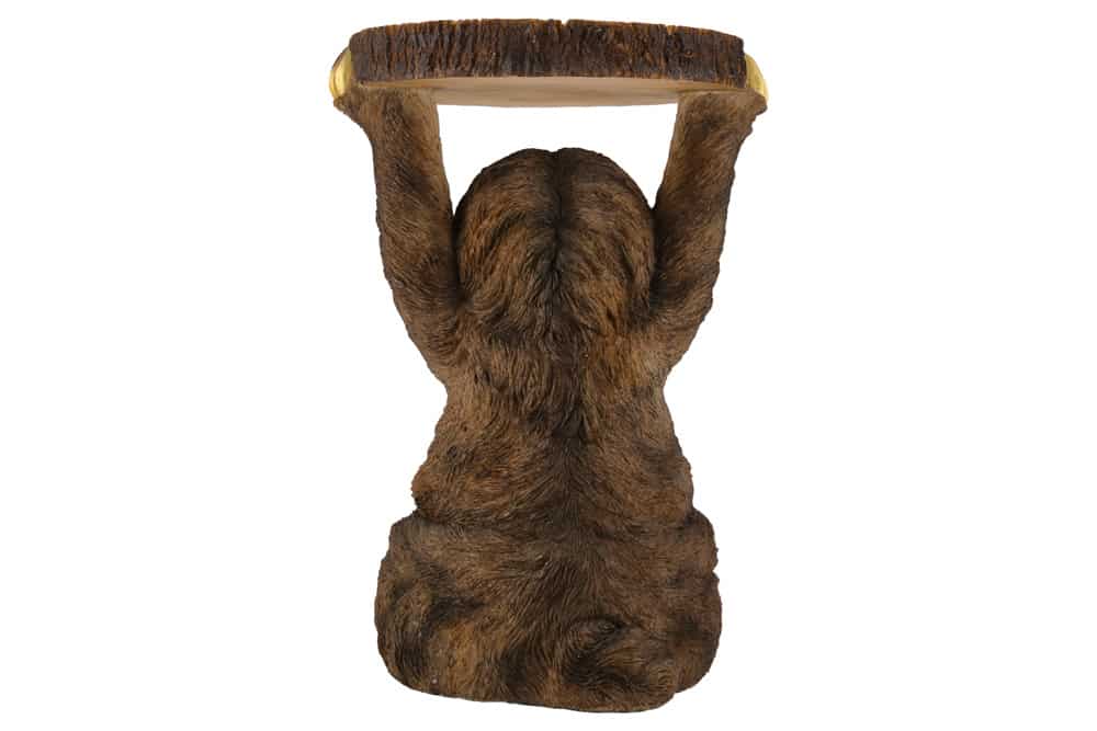 Runder Beistelltisch SLOTH 50cm grau braun Faultier-Skulptur handmade