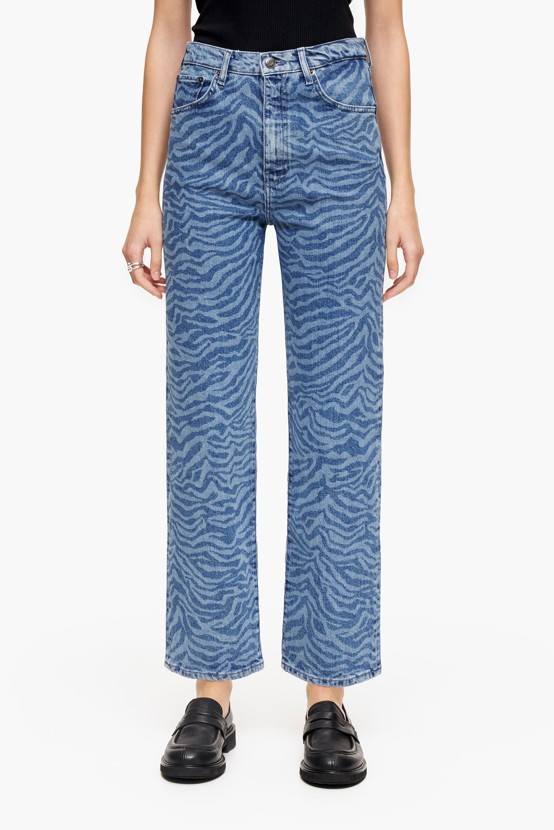 Calça jeans reta cropped azul tigre - Calça jeans reta