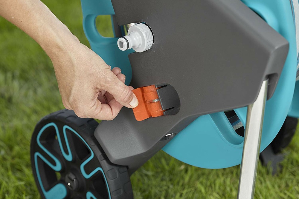 Dévidoir de tuyau sur roues nu 18515-20 turquoise, orange, gris