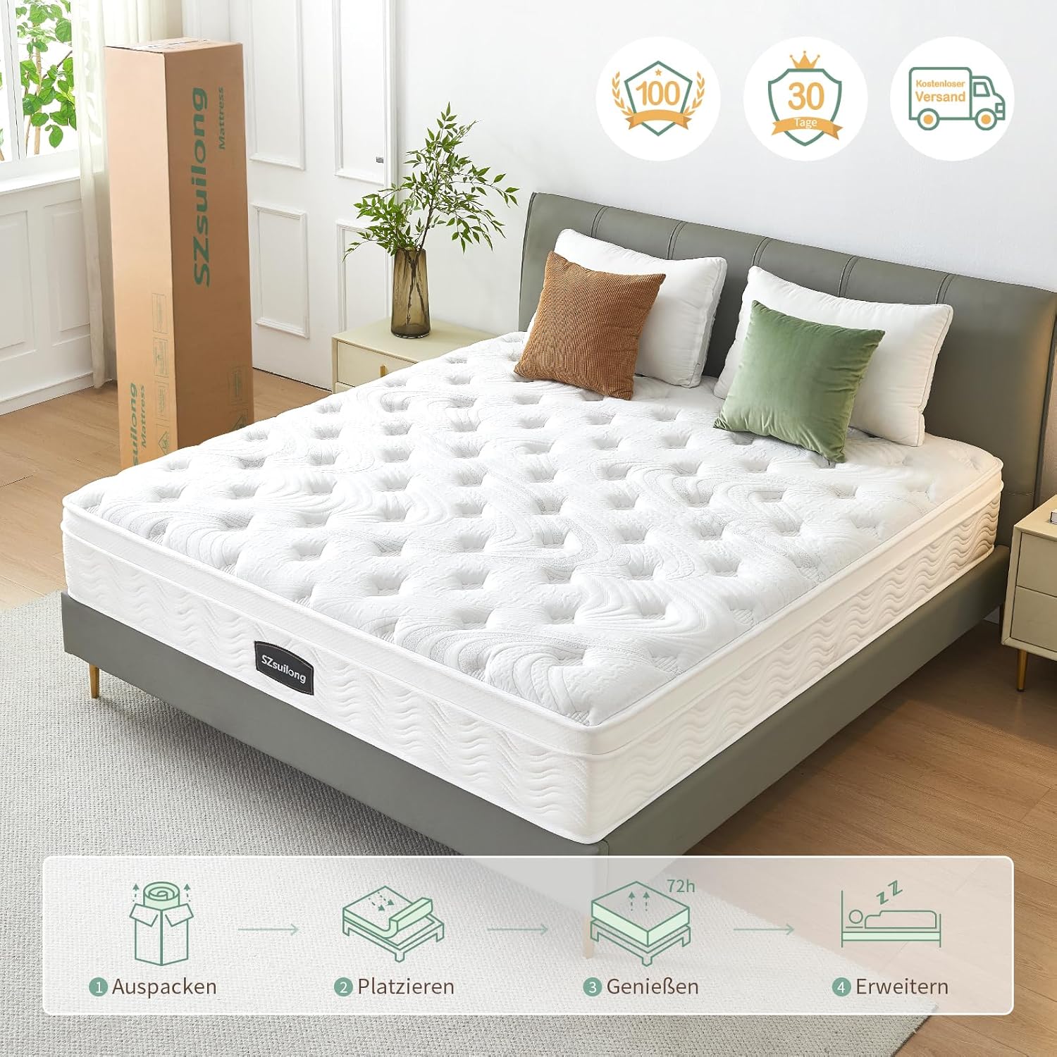 SZsuilong Matratze 90x200 H3 Höhe 25cm mit Komfortschaum,7 Zonen Taschenfederkernmatratze Ergonomische,Federkernmatratze für Erwachsene Öko-Tex Zertifiziert & CertiPUR Zertifiziert