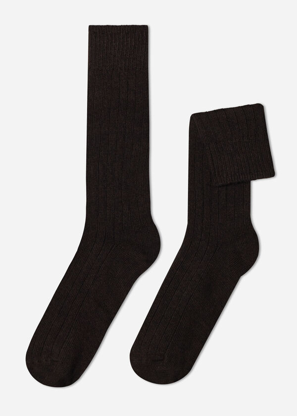 Meias curtas caneladas masculinas em lã e cashmere.