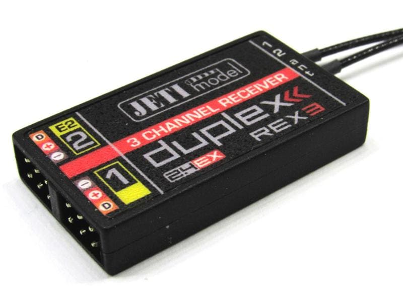 Jeti Empfänger Duplex REX 3 2.4 GHz EX, 100 mm Antennen Telemetrie-fähiger 3 Kanal Empfänger kompatibel mit Duplex 2.4 GHz EX und EX-Bus Protokoll
