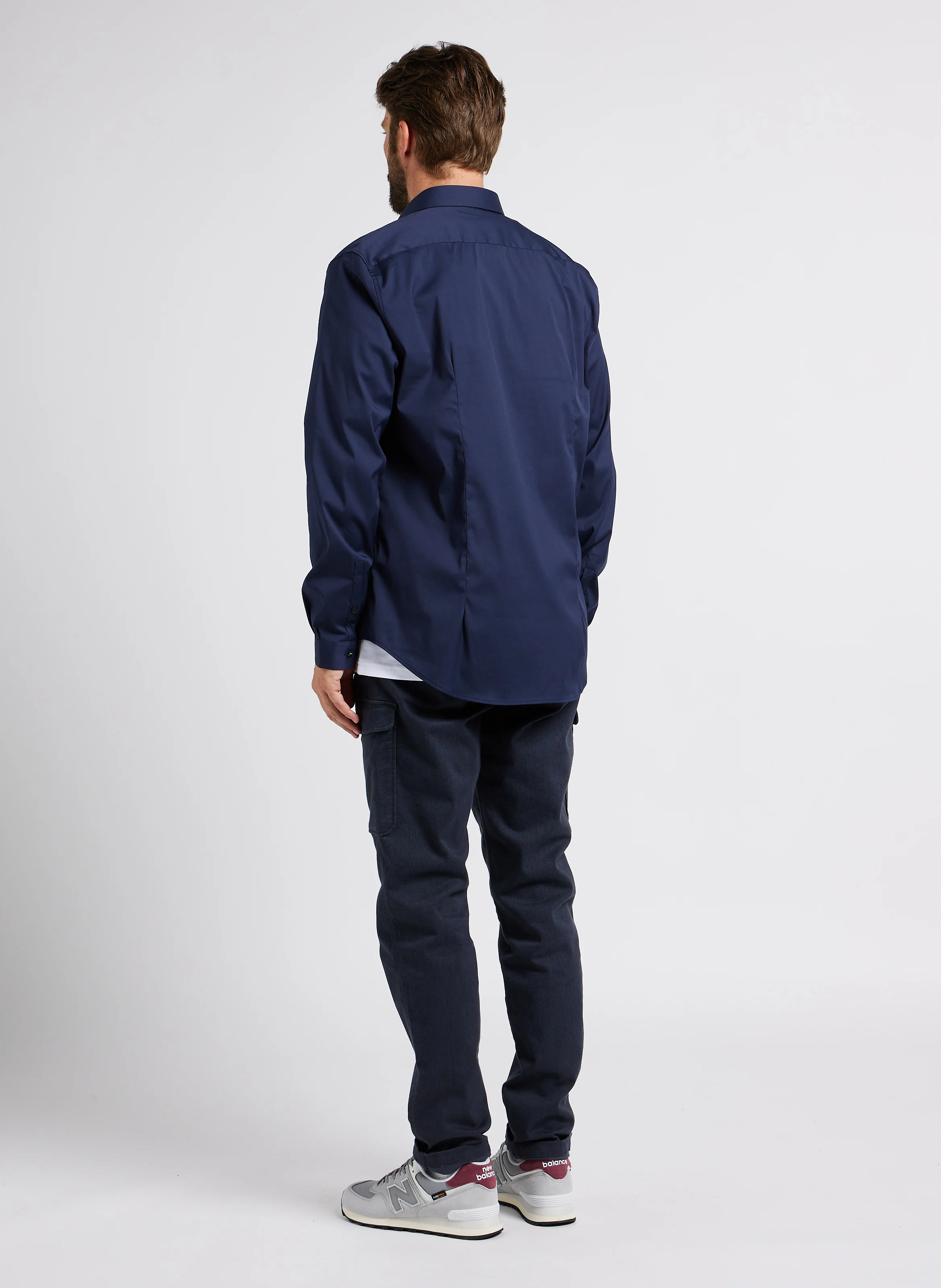 Chemise slim col classique en coton mélangé | Bleu
