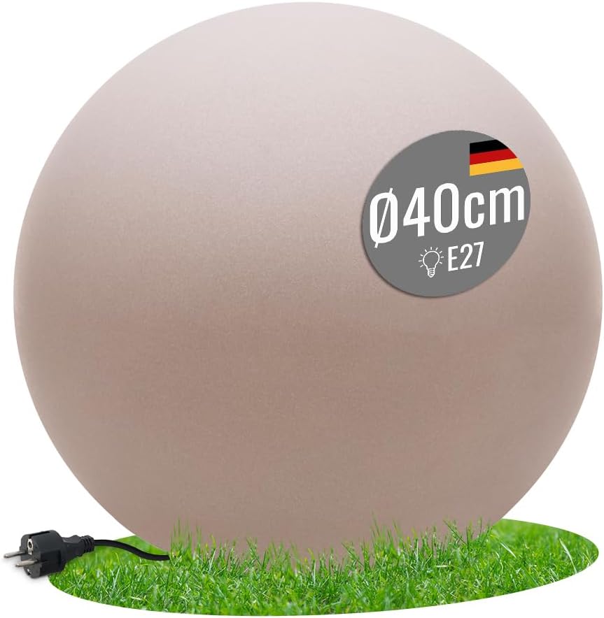 8 seasons design LED Kugelleuchte 40 cm Shining Globe (sand), E27, Leuchtmittel warmweiß – wetterfest – Kugellampe für außen (Garten, Terrasse, Balkon) und innen – robust & langlebig