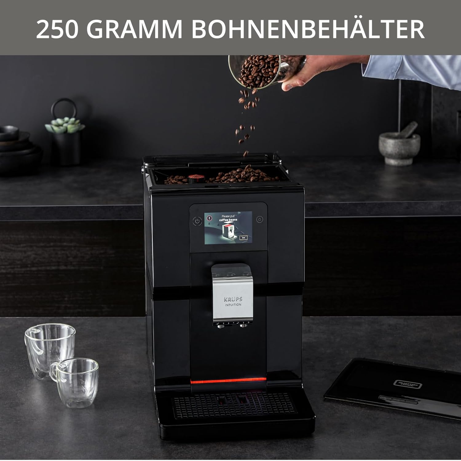 Krups Intuition Preference Kaffeevollautomat mit Smartphone-ähnlicher Bedienung, 3.5' Farb-Touchscreen, Smart Slide Technology, intuitives Lichtsystem, 11 Getränke, Milchbehälter, EA873810
