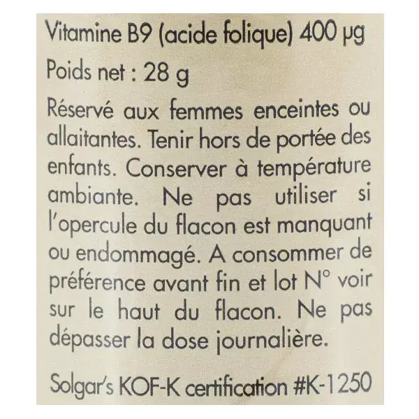 Solgar Vitamina B9 400μg 100 comprimidos