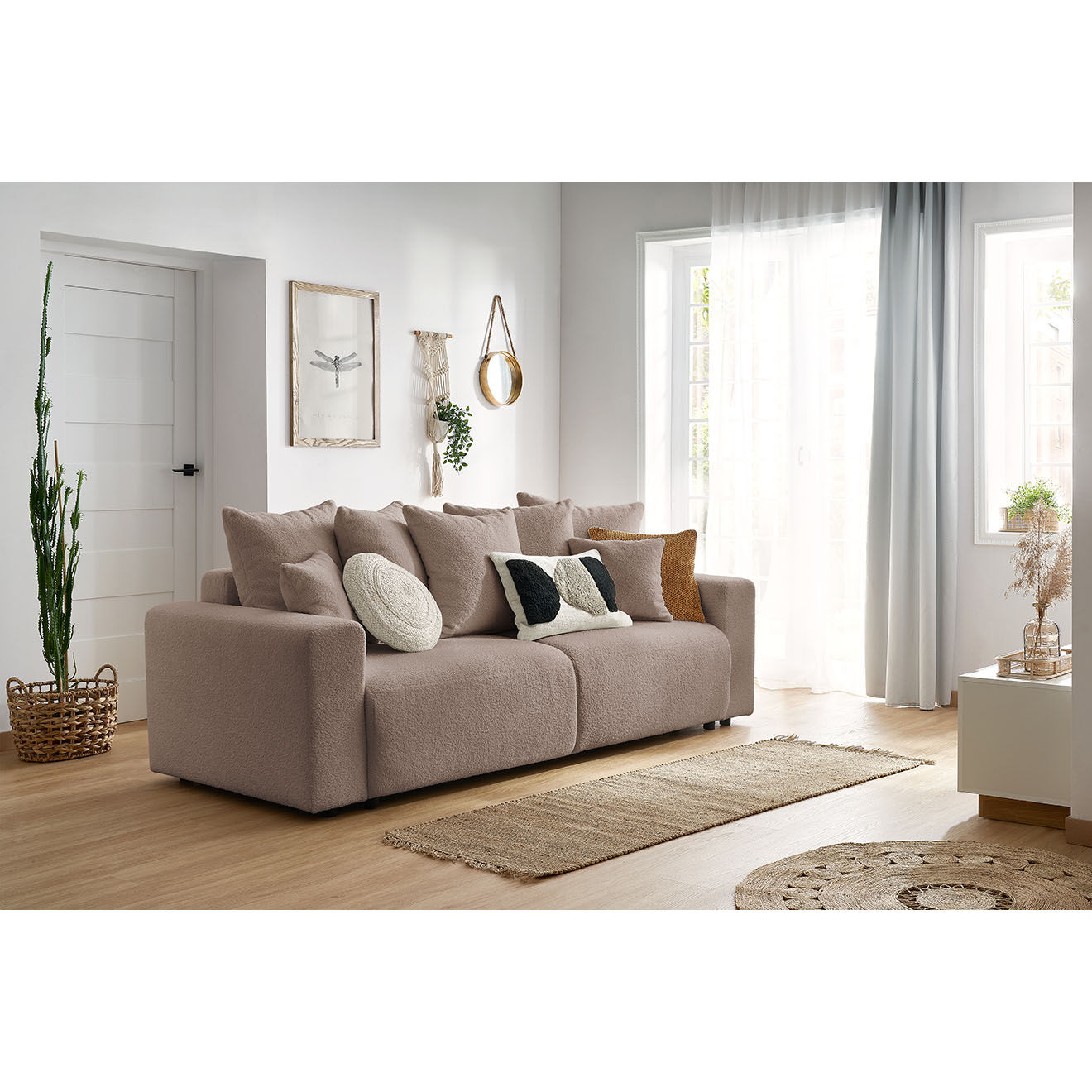 Bobochic Canapé 3 places convertible velours bouclette Envy marron - 245x102x88 cm