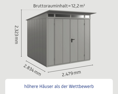 Hörmann EcoStar Elegant-P Type 2 tuinhuis, RAL9007, dubbele deur, 247,9 x 283,4 cm, grijs