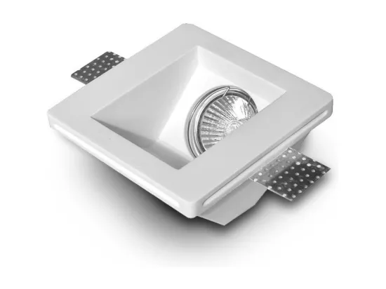 Collerette Downlight Intégration Plâtre/Pladur Carrée Accent pour Ampoule LED GU10/GU5.3 Coupe 123x123 mm UGR17 Blanc