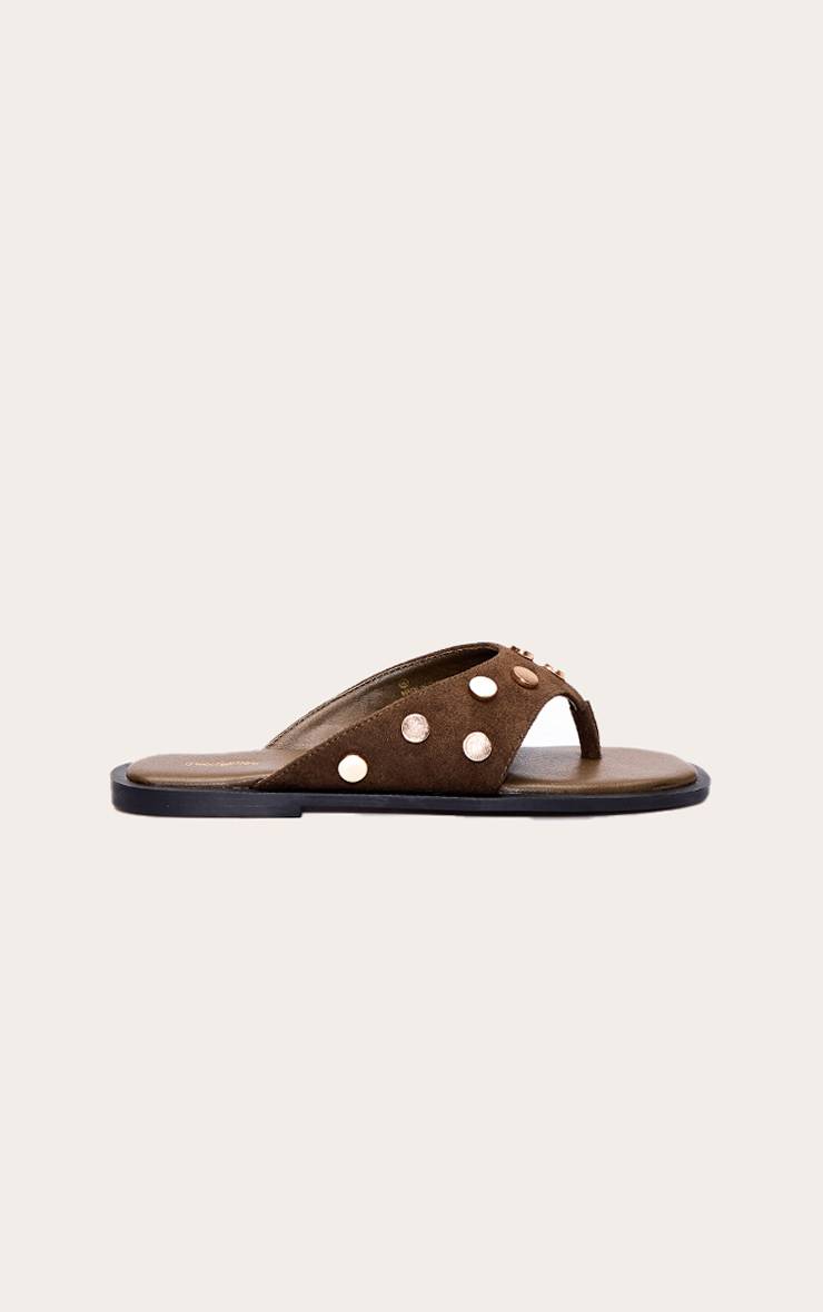 Kaki Sandales Tongs À Entre-doigts En Synthétique Cloutée