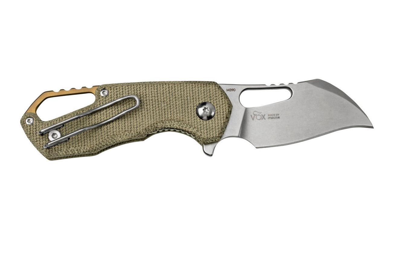 MKM Isonzo FX03M-1GC Hawkbill M390, Green Canvas Micarta zakmes, Jesper Voxnaes design