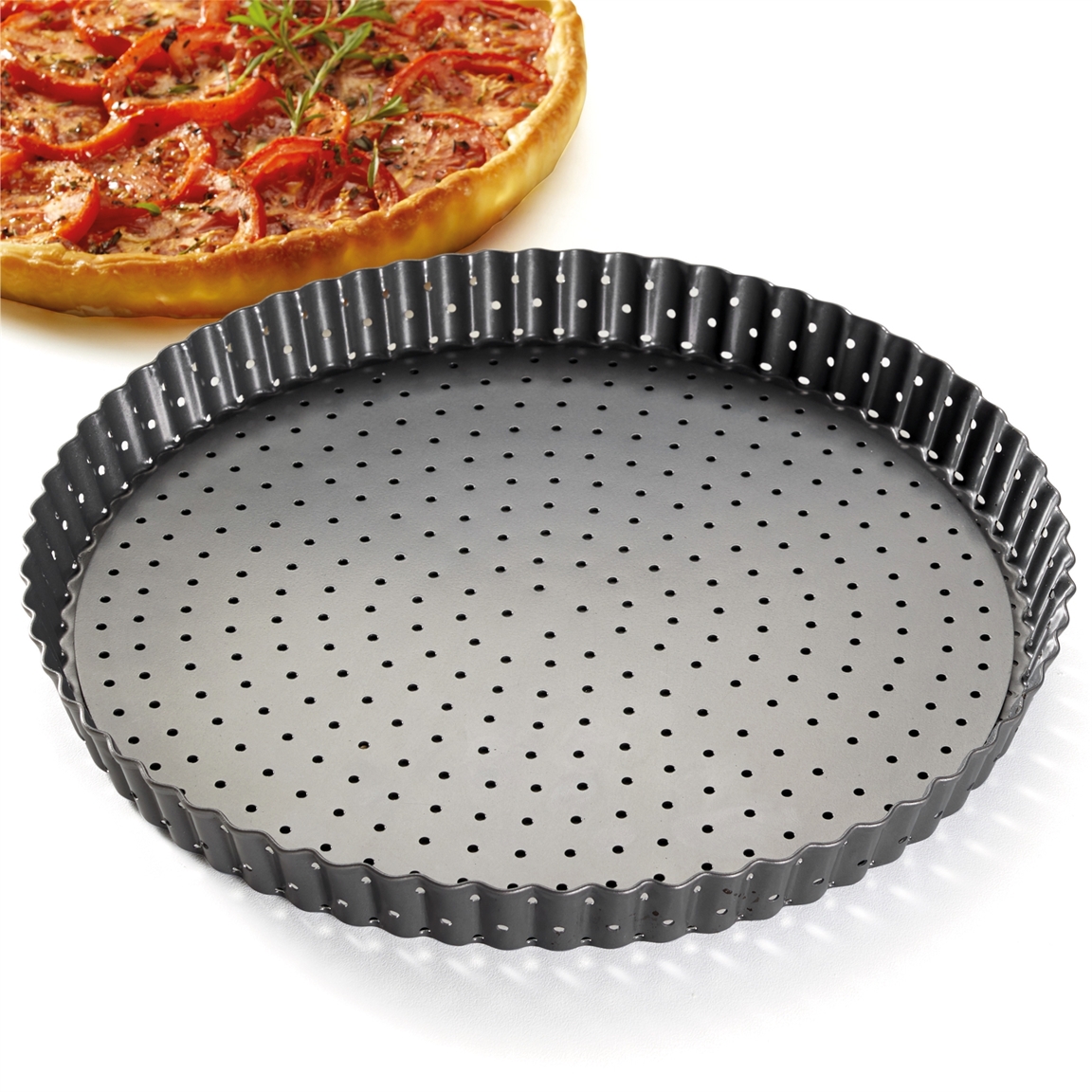 Moule à tarte perforée fond amovible ronde Rond