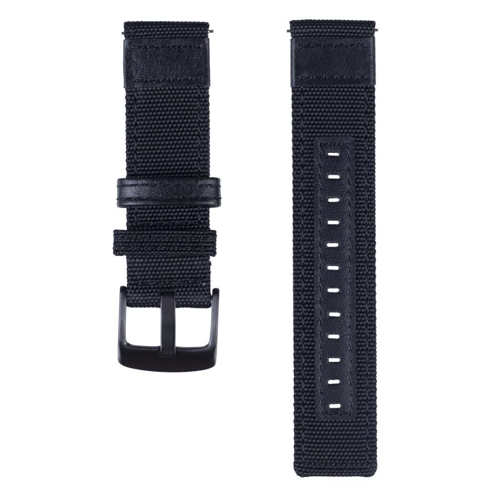(Gr. XL) Samsung Galaxy Watch 46mm / Gear S3 Classic / S3 Frontier Nylon / Echtleder Armband (Gelenkumfang 185-245 mm) - Schwarz