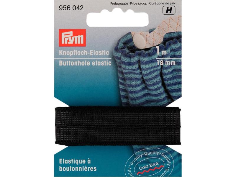 Prym Elastikband mit Knopfloch, 18 mm, Schwarz Elastisches Knopfloch-Band für Kinderkleidung, Umstandsmoden