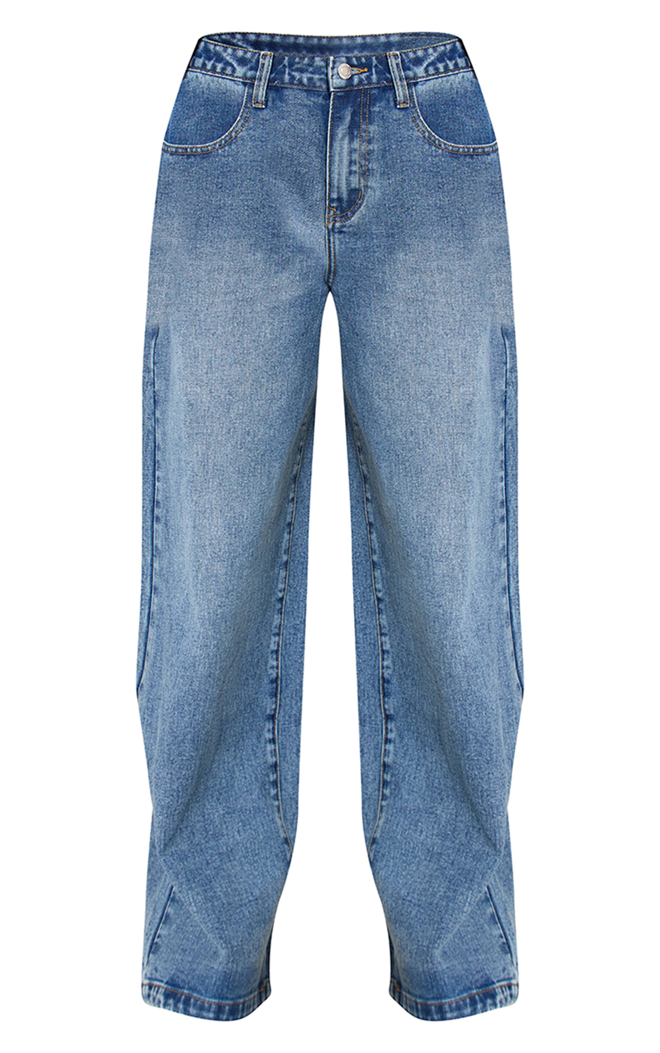 Mid Blue Wash Jean Large Taille Mi-haute