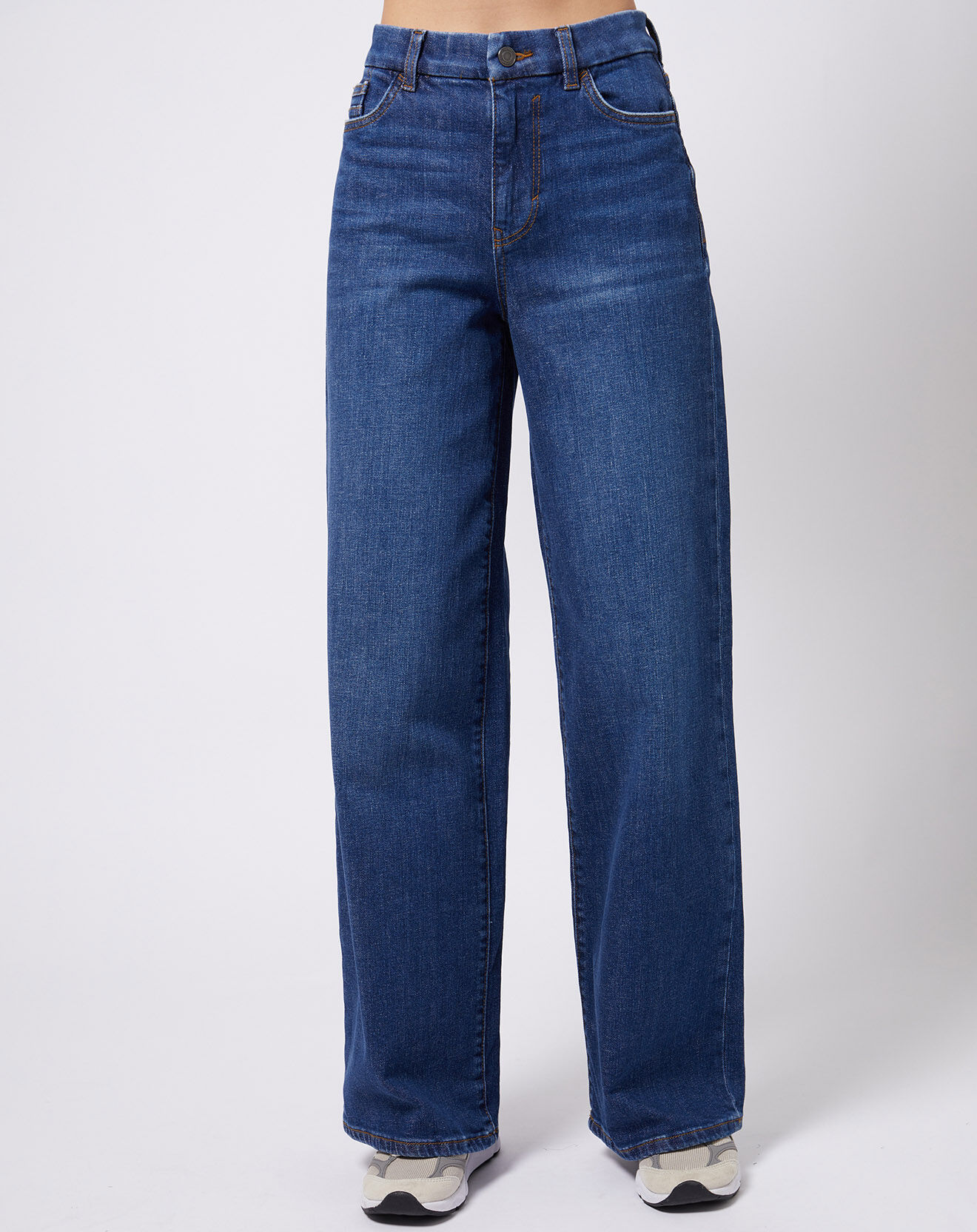 Esprit jean à jambes larges en Denim de coton stretch bleu foncé
