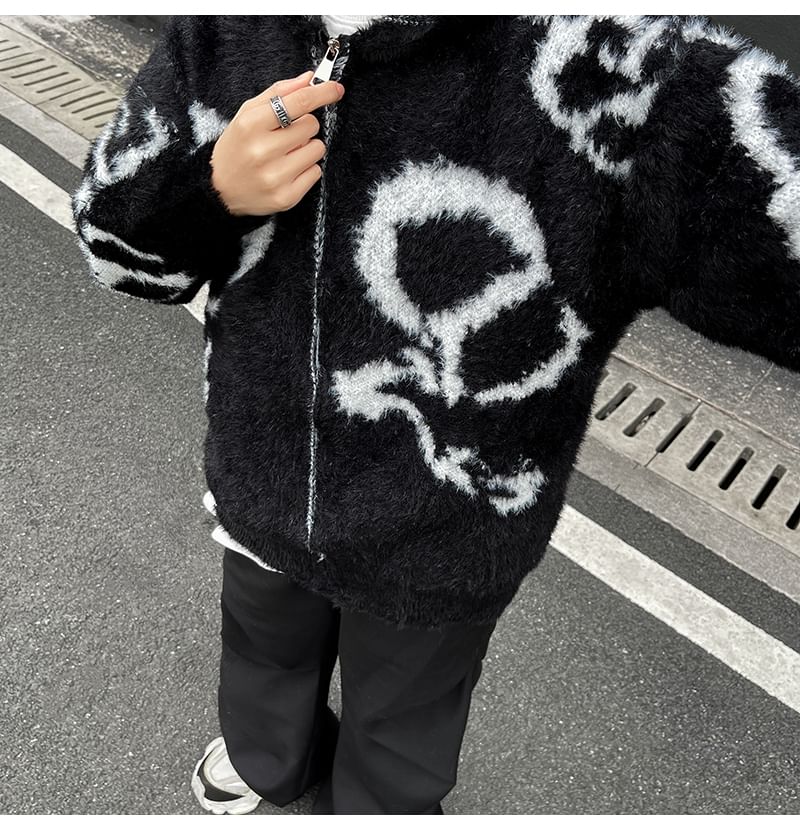 Antaeus - Tweekleurige, pluizige cardigan met capuchon en rits