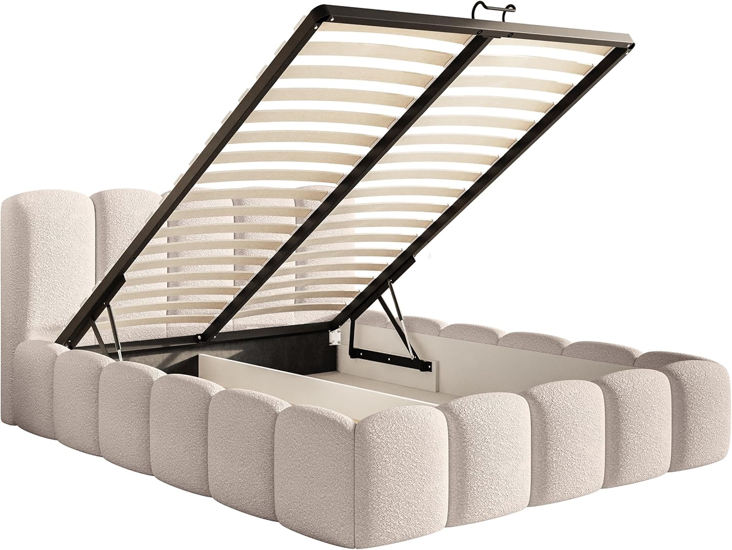 Selsey Bett 180 x 200 cm Polsterbett Schlafbett Mit Bettkasten Stauraum Metallgestell Kopfteil Boucle Cloudy II Hellbeige