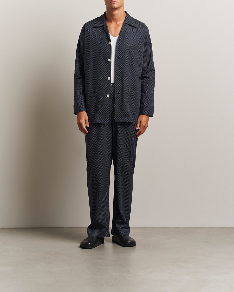 Derek Rose Printed Cotton Pyjama Set Navy