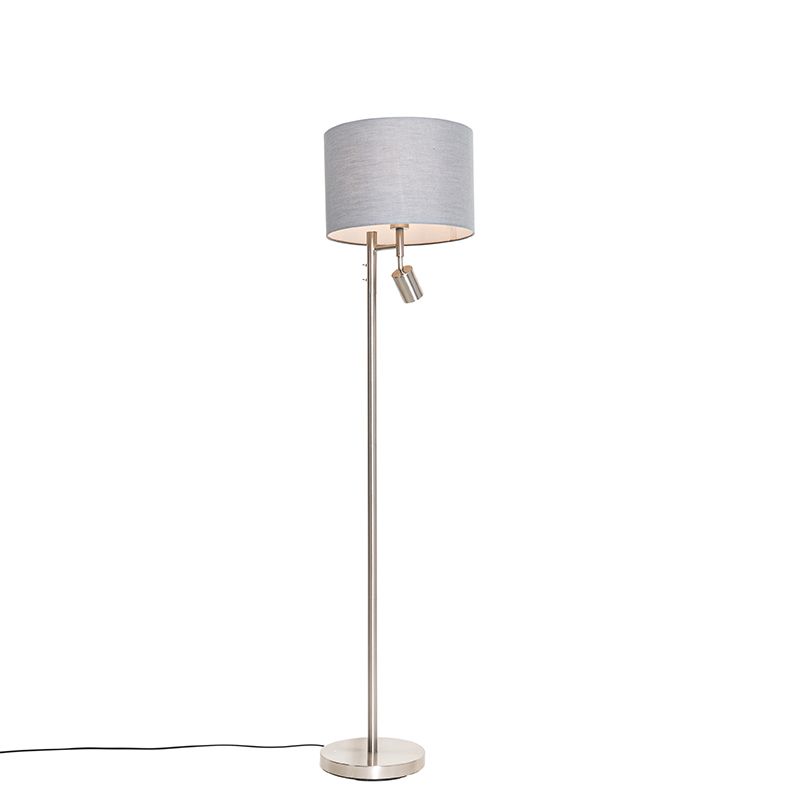 Vloerlamp staal met kap grijs en leeslamp - Jelena