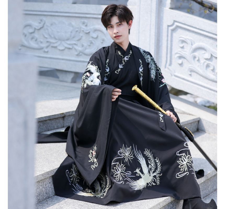 Tanger - Traditioneel Chinees geborduurd lang jasje / wikkeltop / rok / set