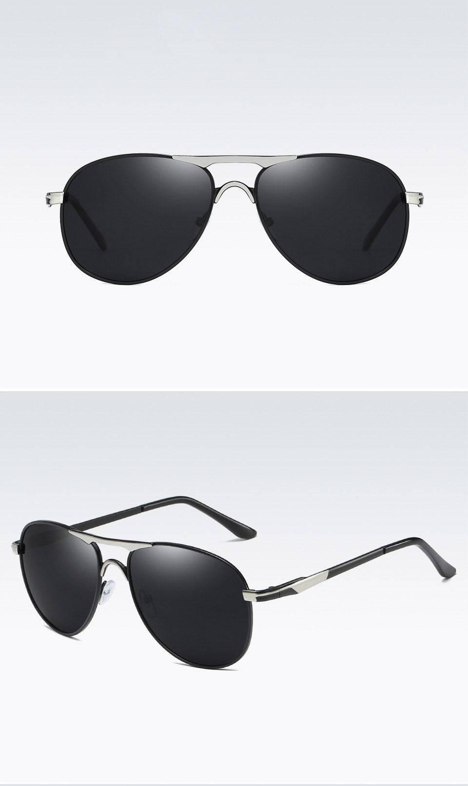 UV400 Sonnenbrille Retro Pilot für Männer   Frauen - Schwarz / Silber (Oval)