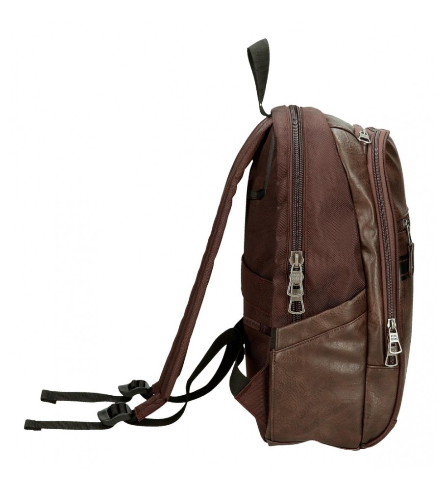 Mochila para laptop Pepe Jeans Horley adaptável com dois compartimentos, marrom