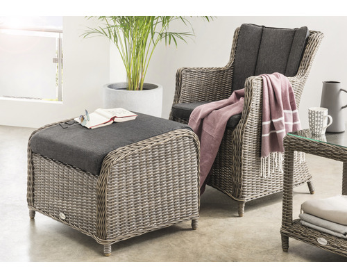 Luna balkonset, fauteuil en Casa voetenbank, vintage Destiny polyrattan aluminium, 1-zits, 2-delig, grijs