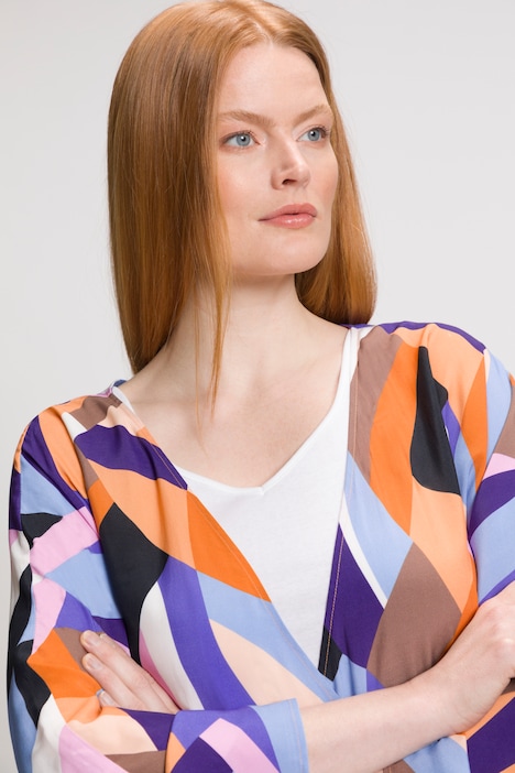 Blusenjacke, Kimono-Schnitt, Streifenkanten, 3/4-Arm