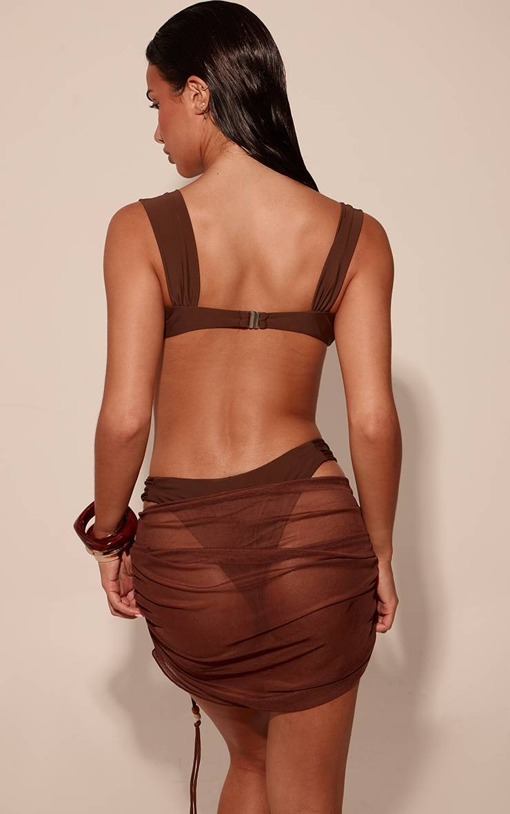 Marron Jupe De Plage Mini En Mesh Chocolat Avec Détail De Perles