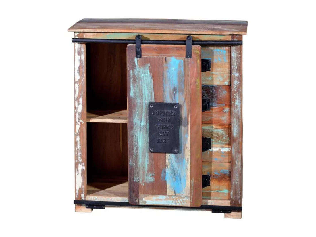 Buffet exclusif multicolore en bois recyclé MULTICOLOR.Giner y Colomer.80x38x80