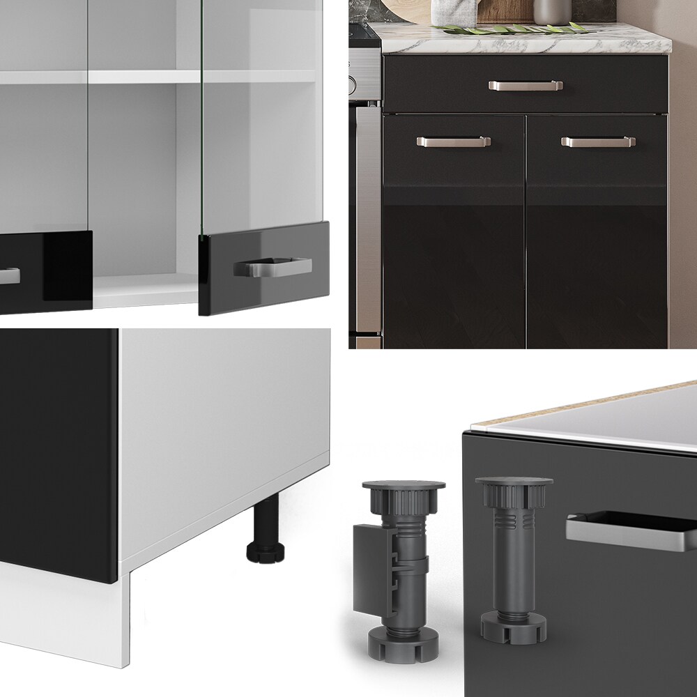 Vicco Küchenzeile R-Line Solid Weiß Schwarz 200 cm modern Küchenschränke Küchenmöbel