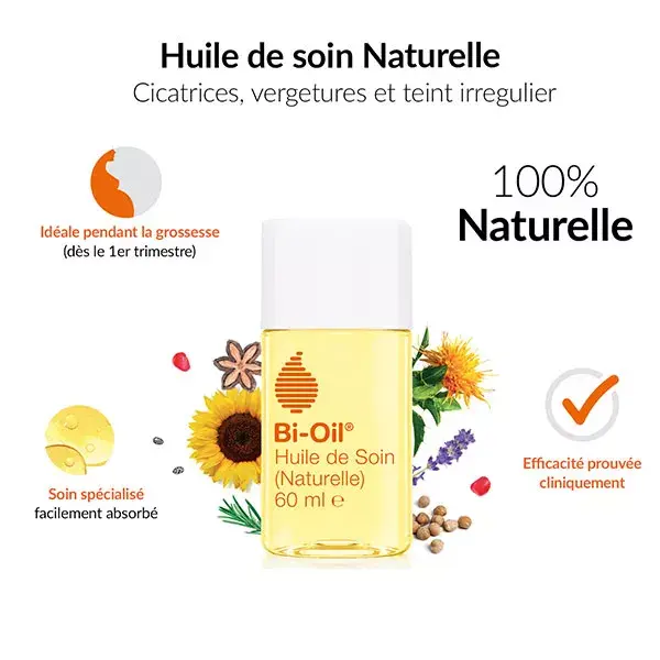 Óleo Bi-Oil Natural Care para Estrias e Cicatrizes, Ideal para Gravidez, 125ml