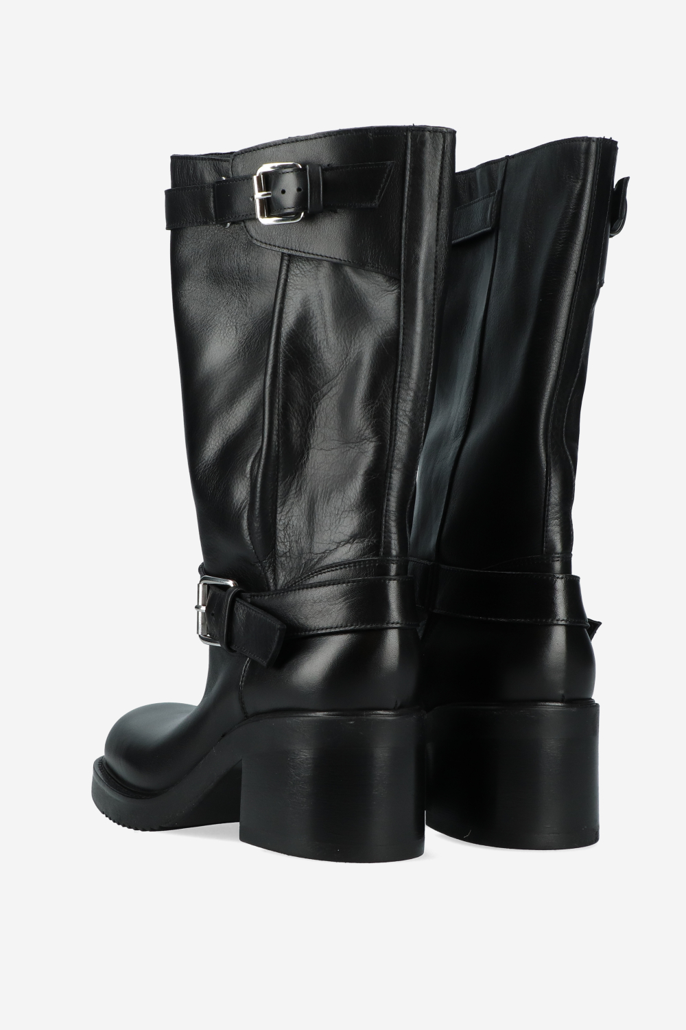 Chunky leather buckle boots
