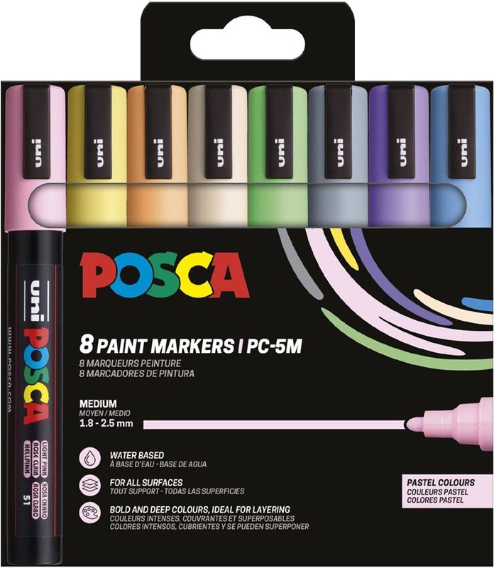 POSCA PC-5M Verfmarkerset Koud (1,8 - 2,5 Mm Rond) 8 Stuk - Divers