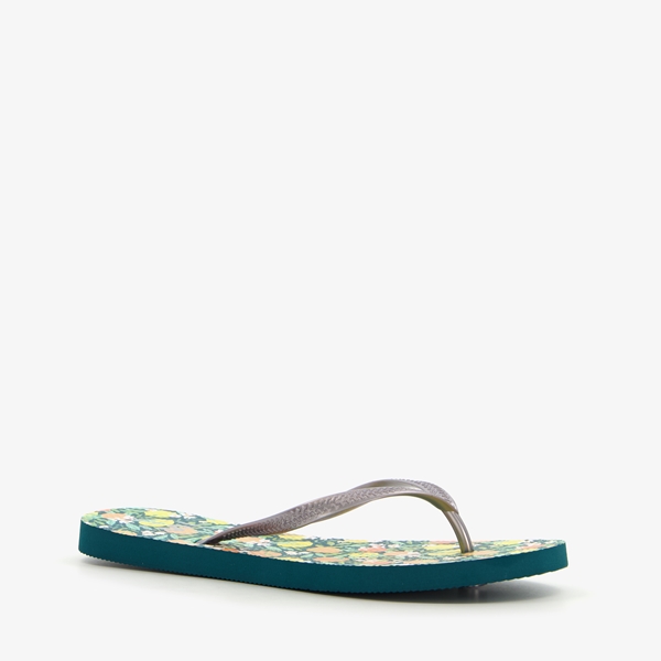 Dames teenslippers groen met print